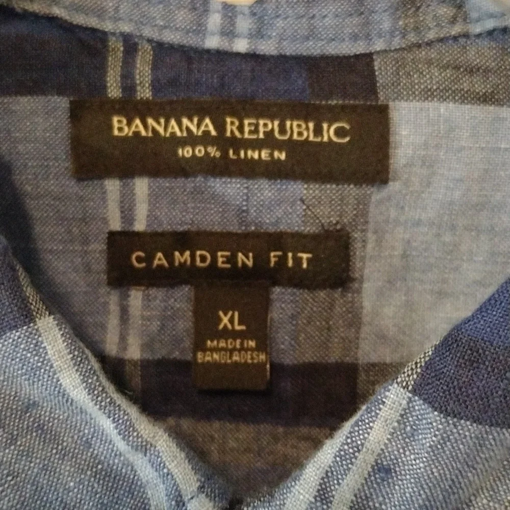 Banana Republic 100% Linen Short Sleeve  Button Down Plaid Men's Shirt